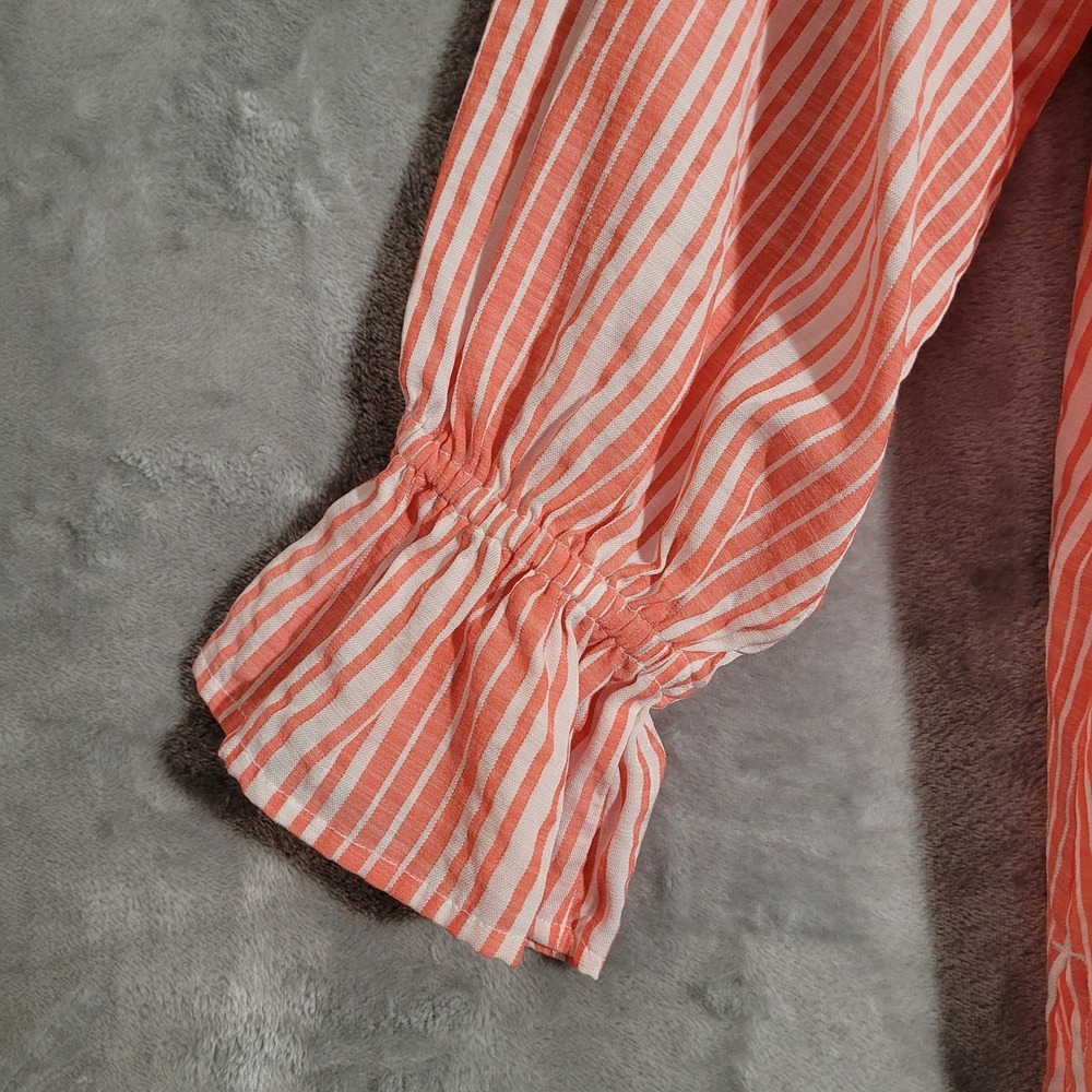 Tommy Bahama Blouse Womens M Orange White Striped Balloon Sleeve Tunic Top - Picture 5 of 6